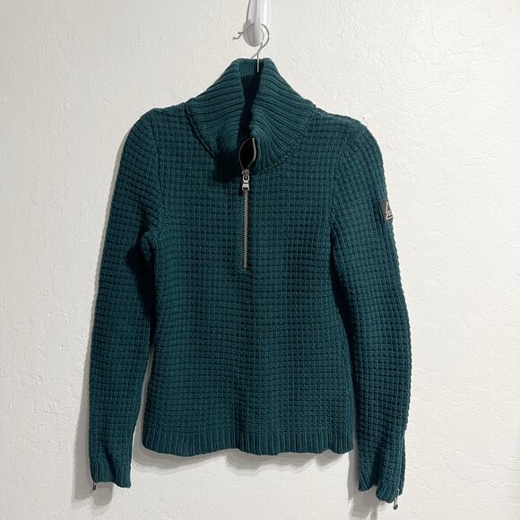 SOS Black Snow Sweaters - SOS Black Snow Sweater Small Waffle Knit Quarter Zip Dark Green Wool Nylon